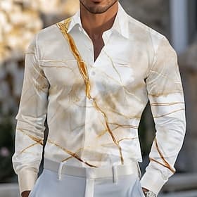Men's Geometric Marble Abstract Art Satin Shirt Dress Shirt Long Sleeve Fashion Casual Vacation Dailywear Summer Spring Fall Turndown 3D Print Button Up Shirts