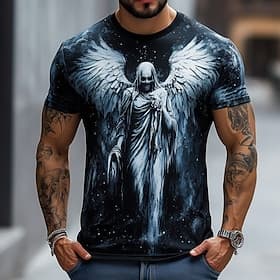 Men's Grim Reaper 3D Angel Reaper T Shirt Short Sleeve T shirt 3D Print Crew Neck Shirt Exaggerated Designer Horror Party Street Casual Black Red Blue Summer S