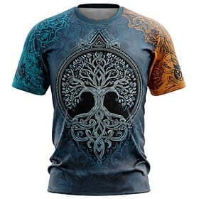 Men's 3D Celtics Tree Of Life T Shirt Short Sleeve T shirt 3D Print Crew Neck Shirt Viking Designer Casual Party Street Blue Yellow Brown Summer Spring Clothin