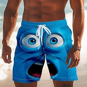 Hombre Dibujo 3D Cara de la sonrisa Boxers de Natación Pantalones de Natación Pantalones de Surf Media cintura Gracioso Exterior Vacaciones Uso Diario Bolsillo