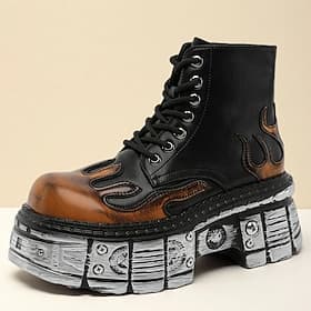 Men's Gothic Flame Platform Combat Boots – Steampunk Chunky Sole Lace-Up Ankle Boots for Punk Rock Parties  Cosplay