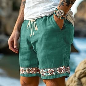 Herren Shorts Leinenshorts Sommershorts Strandshorts Kordelzug Patchwork Elastischer Bund Einfach Komfort Atmungsaktiv Knielang Outdoor Täglich Ferien Urlaub H