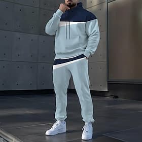 Men's Color Block 2pcs 3D Sweatshirt Sets Tracksuit Hoodie Sweatshirt Long Sleeve Long pants Hooded Athleisure Casual Daily 3D Print Color Block Spring Fall Wi