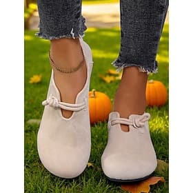 Beigefarbene Loafer aus Seil mit breiter Spitze für Damen – weiche Slipper im Vintage-Stil zum Spazierengehen, für Besorgungen und als Wochenend-Outfit