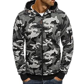 Homme Sweat à capuche Sweat-shirt Sweat à capuche zippé intégral Sweat à capuche camouflage Sweat à capuche tactique Gris À capuche Camouflage Quotidien Vêteme