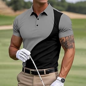 Men's Color Block Golf Polo Sports Polo Shirts Short Sleeve Polo Shirts Collared Shirts Casual Outdoor Athleisure Buttons Summer Yellow Red Navy Blue