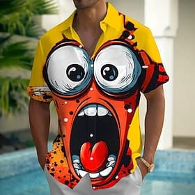 Men's Cartoon Funny Big Eyes Shirt Summer Shirt Button Up Shirt Short Sleeve Fashion Casual Outdoor Vacation Dailywear Summer Spring Turndown 3D Print Collared
