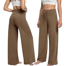 Per donna Pantaloni da yoga Pantaloni casual Gamba larga Controllo addominale Vita Alta Palestra Allenamento Atletico Pantaloni Tinta unica Nero Blu scuro Autu