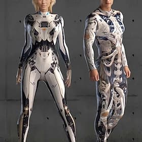 Carnaval 2026 Schedel/skelet Cyborg Bodysuits Kostuums voor koppels voor Halloween-groepen Catsuit voor het hele lichaam Eng kostuum Volwassenen Kinderen Allem