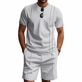 Men's Waffle Shirt T-shirt Suits 2 Pieces Outfits Tee  Shorts Short Sleeve Crew Neck Summer Spring Plain Fashion Casual 2 Piece Vacation Daily Wear Going out B