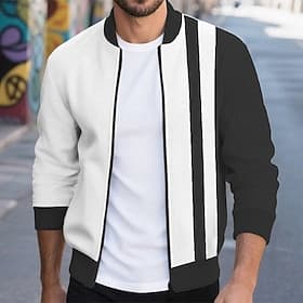 Men's Lightweight Jacket Casual Jacket Varsity Jacket Vacation Daily Patchwork Spring Fall Color Block Classic Casual Stand Collar Regular Black White Wine Nav