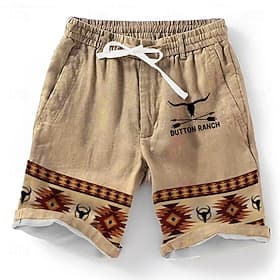 Men's Graphic Geometric Pattern Shorts Summer Shorts Beach Shorts Mid Waist Designer Ethnic Style Retro Vintage Casual Daily Holiday Drawstring Elastic Waist 3