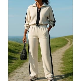 Women's Tracksuit Sweatpants Track Pants Drawstring Pocket Color Block Clothing Suit Spring Fall Black White Fishing Hiking Outdoor Sun Protection Windproof Li