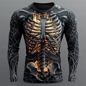 Men's Skeleton Costume T Shirt Long Sleeve T shirt 3D Print Crew Neck Shirt Fashion Exaggerated Street Casual Daily  Summer Spring Fall Clothing Apparel