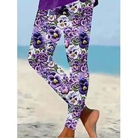 Women's Leggings Vacation Vintage Ethnic Style Ankle-Length High Waist Floral Graphic 3D Print Quick Dry Breathability Soft Stretchy Daily Home Outdoor Robin's