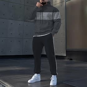 Men's Color Block Horizontal Stripes 2pcs 3D Sweatshirt Sets Tracksuit Hoodie Sweatshirt Long Sleeve Long pants Hooded Sporty Casual Daily Athleisure 3D Print