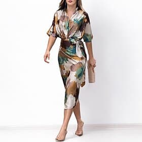 Dames Halflange jurk Casual jurk Schede jurk Modieus Modern Dagelijks Strand Weekend Normale pasvorm Grafisch Korte mouw V-hals Bruin Zomer Lente Herfst