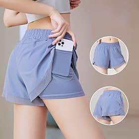 Women's Workout Shorts Pocket 2 in 1 Tummy Control High Waist Gym Pilates Zumba Bottoms Solid Color Black Blue Purple Sports Activewear Tight Fit