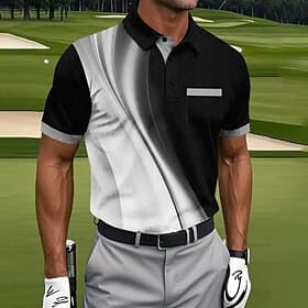 Men's Geometic Line Polo Short Sleeve Polo Shirts Collared Shirts Business Casual Athleisure Daily Wear Pocket 3D Print Buttons Summer White