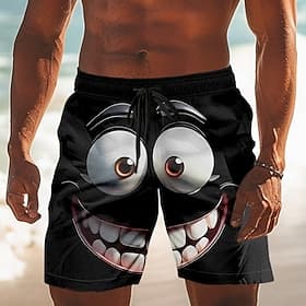Homens Desenhos 3D Rosto sorridente Olhos grandes Calção Justo de Natação Shorts de Natação Bermuda de Surf Cintura Média Engraçado Ao ar livre Férias Dia a Di thumbnail 2