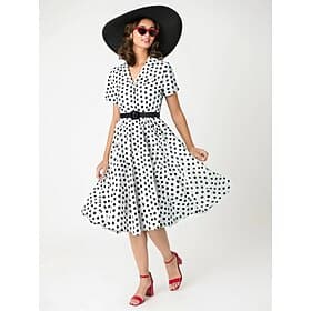Années 1950 Rétro Vintage Mi-long Robe trapèze Robe Évasée Robe chemise Avec ceinture Pois Déguisement Femmes Carnaval Mascarade Vacances Fête / Soirée Tenue Q