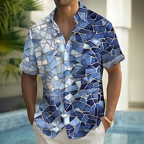 Voor heren Mozaïek Glas Overhemd Zomer overhemd Overhemd met knopen Korte mouw Mode-casual Buiten Vakantie Dagelijks gebruik Zomer Lente Strijkijzer 3D-afdrukk