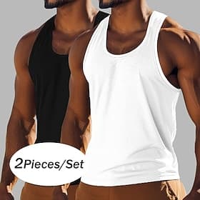 Homme Débardeur Gilet Sous-Vêtements T-shirt sans manches Sans manches Col Rond Décolleté Été Couleur Unie Uni Mode Classique Occasionnel 2 pièces Pack multipl