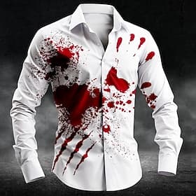 Men's Blood Splatter Fingerprint Blood stains Shirt Button Up Shirt Long Sleeve Dark Punk Gothic Style Holiday Streetwear Summer Spring Turndown 3D Print Colla