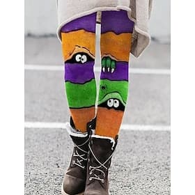Women's Leggings Vacation Vintage Fashion Ankle-Length High Waist Graphic Monster Printing Thermal Warm Soft Breathable Stretchy Formal Outdoor Vacation Black