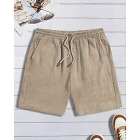Men's Shorts Linen Shorts Summer Shorts Beach Shorts Pocket Elastic Waist Drawstring Plain Comfort Breathable Short Vacation Holiday Beach Hawaiian Boho Black