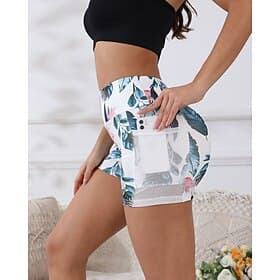 Women's Yoga Shorts Workout Shorts with Pockets Tummy Control High Waist Gym Athletic Pilates Bottoms Printing White Sports Activewear Tight Fit
