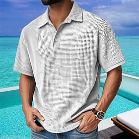 Homme Chemise en velours côtelé Chemise de golf Occasionnel Travail Revers Manche Courte Basique Moderne Uni Boutons Été Coupe régulière Blanche bleu marine Ch