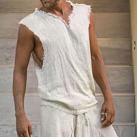 Homme Chemise en lin Débardeur Gilet T-shirt sans manches Sans manches Col en V Été Uni Mode Classique Confortable Vacances Occasionnel Fête Blanche T-shirt ha