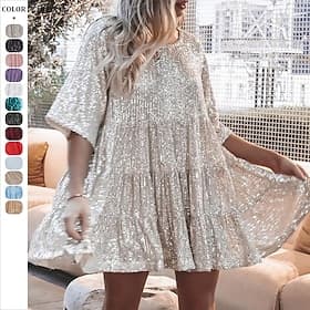 Femmes Mini Robe Robes à paillettes Robe de Cocktail Robe Élégante Mode Moderne Soirée Cocktail Coupe régulière Uni Manche Courte Col ras du cou Rouge Rouge Bo
