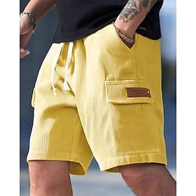 Men's Cargo Shorts Summer Shorts Casual Shorts Corduroy Shorts Drawstring Elastic Waist Multi Pocket Plain Comfort Breathable Short Outdoor Vacation Sport Casu