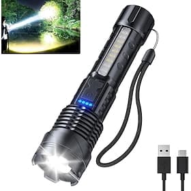 Rechargeable Tactical Flashlight, Powerful flashlights high lumens with 7 Light Modes, Cob Warning Side Light, IPX6 Waterproof, Zoomable Beam, Emergency Handhe