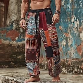Homme Bloc de Couleur Patchwork Ethique / Africain Pantalons Pantalon décontracté Pantalons Amples Taille Moyenne Vintage Rétro Extérieur Vacances Taille élast