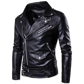 Men's Faux Leather Jacket Biker Jacket Motorcycle Jacket Vacation Daily Windproof Warm Pocket Fall Winter Plain Fashion Classic Lapel Regular Black Jacket