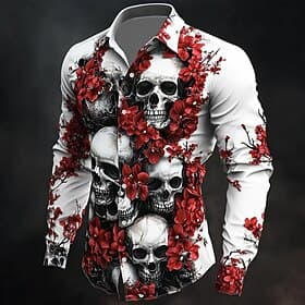 Homme Crâne Jour des Morts Rose Chemise Chemise Boutonnée Chemise décontractée manche longue Punk gothique sombre Fête Été Printemps Col Rabattu Impression 3D