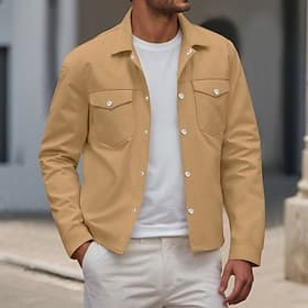 Per uomo Giacca Leggera Giacca Camicia Formale Casa Portatile Tasca Primavera Autunno Inverno Tinta unica Attivo Vintage Colletto a Camicia Regolare Nero Verde