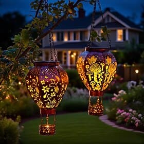 1 Pc 45CM outdoor solar hot air balloon hanging light hollow iron projection light hummingbird mushroom courtyard garden terrace balcony decorative lantern lan