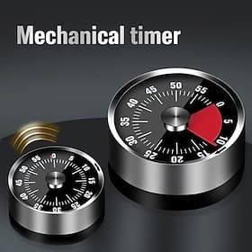 Magnetic Mechanical Manual Timer Stainless Steel Countdown Clock with Alarm Kitchen Baking Timer Student Time Management Tool Magnetic Backing Reminder for Coo