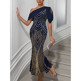 Sirena Tromba Lunghezza al pavimento Abito da Sera Elegante Senza Maniche Scollo a V Balli di fine anno Festa serale Con Paillettes con Paillettes