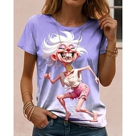 Women's T Shirt Print Ombre Graphic Cartoon Vintage Stylish Classic Short Sleeve Crew Neck Regular Tops Daily Weekend Blue Pink Purple Gray Summer Spring Fall
