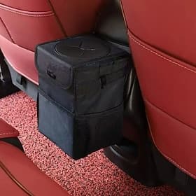 Car Trash Can with Lid and Storage Pockets, Waterproof Leak-Proof Foldable Car Garbage Bin, Multipurpose Auto Trash Container for Car, SUV, Truck