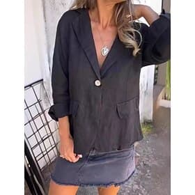 Damen Blazer Bequem Atmungsaktiv Tasche Mode Täglich Einfach Outdoor Lässig Täglich Einreihig Regulär Revers Normale Passform Langarm Oberbekleidung Schwarz Ro