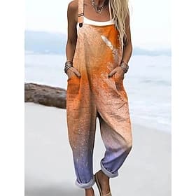 Salopettes en coton 100 % pour femmes actives florales sans manches droites à col carré avec poche vacances quotidien coupe ample rose orange kaki été