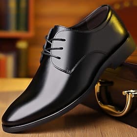 Chaussures derby classiques noires pour hommes – Chaussures à lacets formelles brillantes pour les réunions d'affaires, le bureau et les occasions spéciales