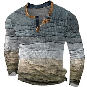 Striped Sweater Mens Graphic Shirt Color Block Fashion Designer Casual 3D Print Henley Waffle Tee Sports Outdoor Holiday Festival Light Blue Purple Multicolore