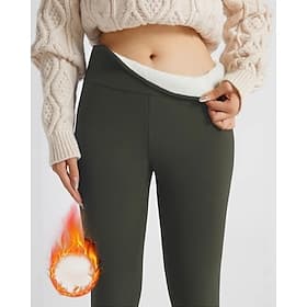 Women's Fleece Lined Leggings Slacks Leggings Cozy Fleece Lined Streetwear Casual Full Length Natural Plain Elastic Waist Comfortable Street Holiday Daily Wear